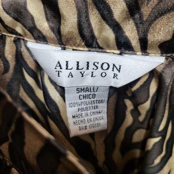 Allison Taylor Top Women's Brown Zebra Striped Short Tie Sleeve Blouse Top Small - Picture 8 of 8